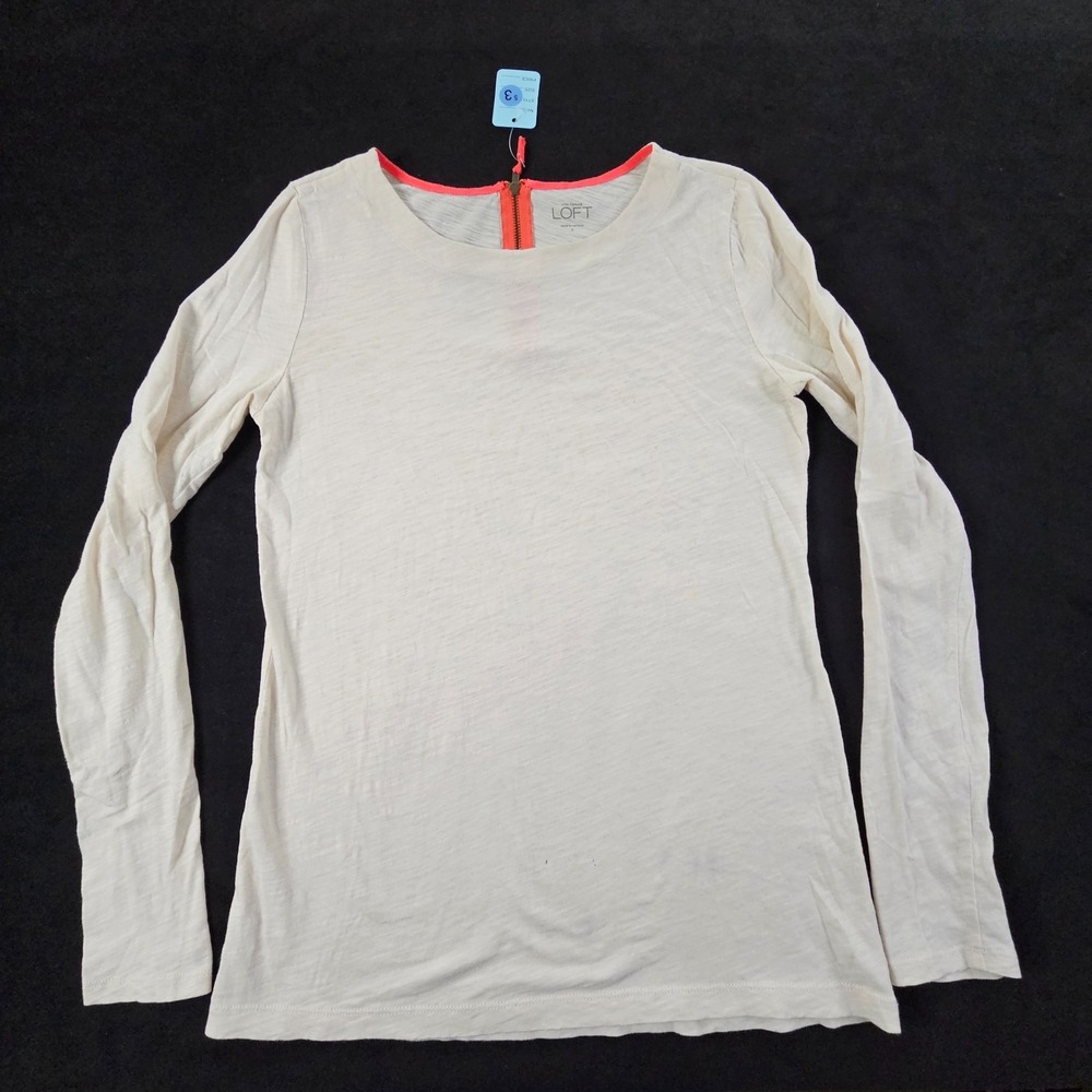 Ann Taylor Loft Beige Long Sleeve Cotton T-Shirt Women's S